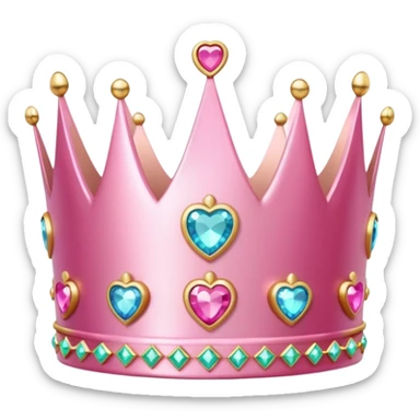  pink  A shiny pink crown with heart-shaped gemstones, elegant and cute design, metallic or glittery texture, soft reflections, isolated on transparent background, kawaii or realistic style" sticker