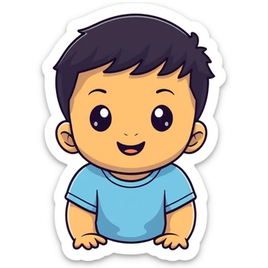 Smiling baby boy face with big eyes, medium skin tone, and black hair sticker