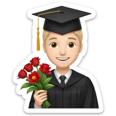 Graduated Students, Male,wearing graduation cap, holding bouquet of flowers
 sticker