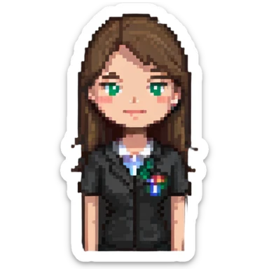 female math teacher, brown straight hair, Caucasian sticker