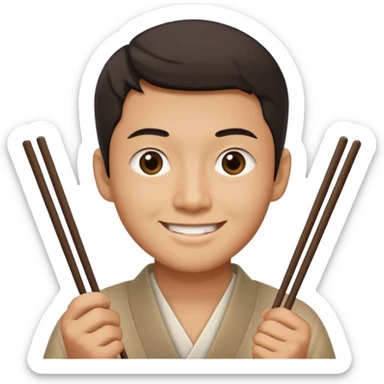 Asian man with really small eyes holding chopsticks sticker