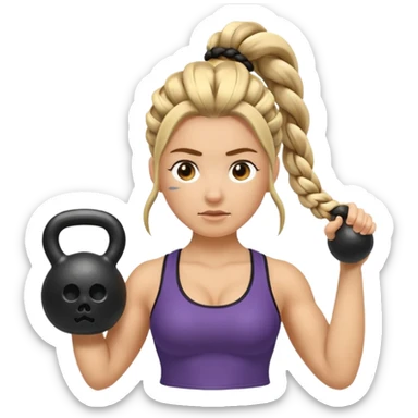 Una Kettlebell con la parte delantera con una vikinga que sea mujer con trenzas sticker