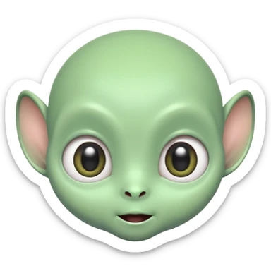 ortrait of a cute alien with round head, big shiny eyes, pastel green skin, small antennae, friendly expression, cartoon style sticker
