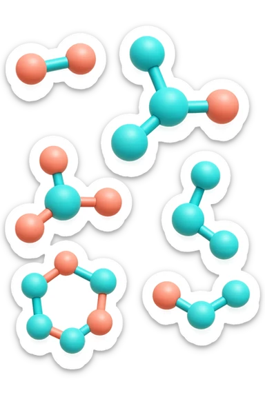 emoji 3d stile iphone di cinque molecole chimiche turchesi e rosa salmone che fluttuano in aria 3d sticker