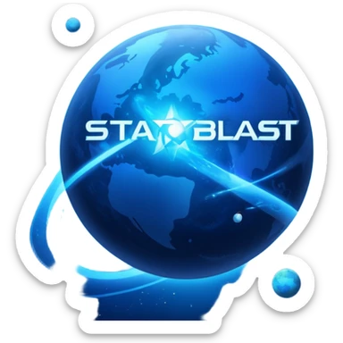 The image is a sci-fi poster with glowing blue text that reads “STAR BLAST.” A bright blue planet or star glows at the bottom, giving the design a futuristic, space-themed look. sticker