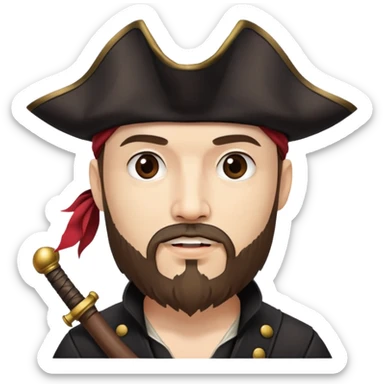 "- Nam
- 35 tuổi
- Da trắng
- Râu quai nón nâu
-  Cướp biển caribe
- đội mũ cướp biển màu đen sticker