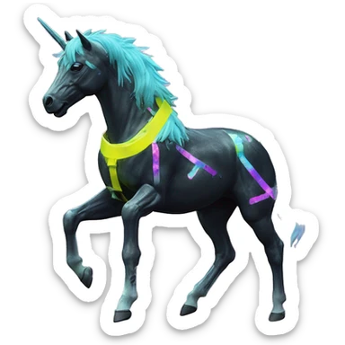.Zombie_ Vaporwave black holographic oilslick zombie unicorn yellow caution tape graffiti Pegasus sticker