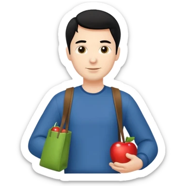 a white man with black hair carrying Apple bags sticker