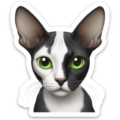 black and white sphinx cat with green eyes and a white spot on the mouth  sticker