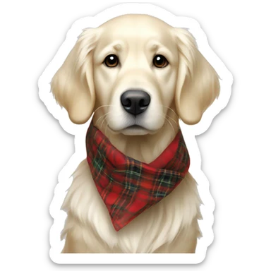 White golden retriever wearing a red plaid scarf sticker