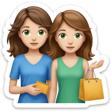 make me and my best friend togheter i have brown hair that falls on my shoulders and BROWN eyes and she has really long wavy brown hair with a little blonde and green/blue eyes we are shopping and i have BROWN eyes and i am taller than her sticker