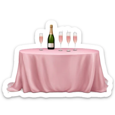 Sweetheart wedding table with pink table cover, peonies, pink champagne bottle and two glasses full of champagne sticker