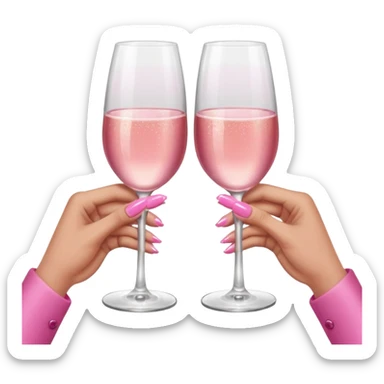 Pink champagne toast two glasses brown hands with manicured pink nails sticker