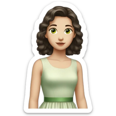 Girl, 14 years old, dark hair, green eyes, white skin, wearing a dress sticker