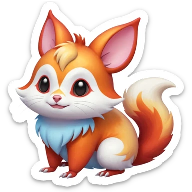  Shiny iridescent light warmly colored reddish-orange-gold-gradients vibrant colorful pastel flourishing flurry fuzzy Absol-Minccino-Furret-Zangoose-Chinchilla-Stitch-fusion-animal-Fakémon-hybrid-creature  sticker