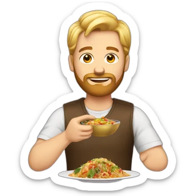 Man with blonde hair and beard eating Indian food sticker