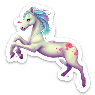 Zombie Pegasus unicorn psychedelic flowers floral groovy art neon rave raving sticker