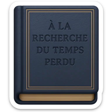 Create an emoji of a classic French book inspired by 'À la recherche du temps perdu' with a navy blue cover, embossed title, elegant and minimal design, no text. Maintain a classic and refined look. sticker