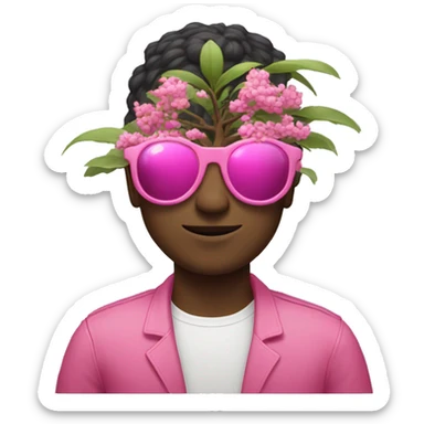 man holding a pink bozai tree while wearing googles sticker
