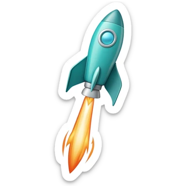 a little teal colored spoon that looks like a rocket ship blasting off sticker
