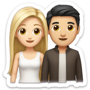 A couple consisting of asian korean man with dark eyes and hair tanned skin and white girl with long straight blonde hair and brown eyes sticker