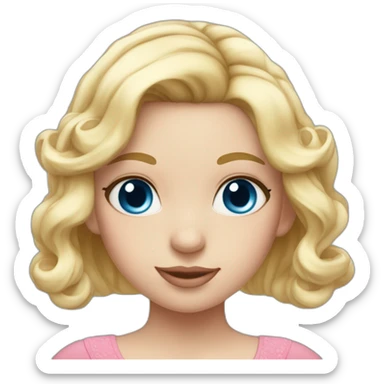 Girl in pink dress with blue eyes, blonde hair with hairpin, Hearts Instead of Eyes sticker