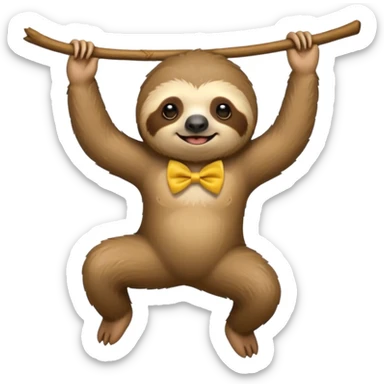 cute swinging Sloth on stick, yellow bow tie sticker