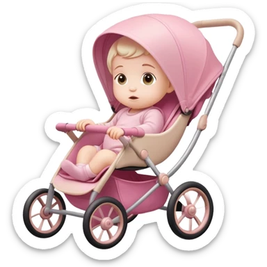 cute baby sitting in a pink gradient and beige stroller sticker