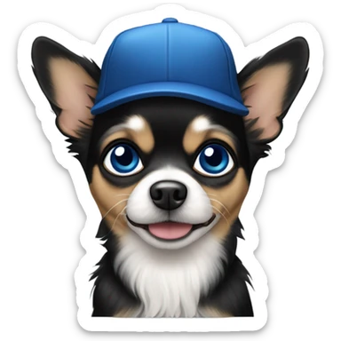 Old man blue eyes goatee beard ball cap and cute black long fur Chihuahua sticker