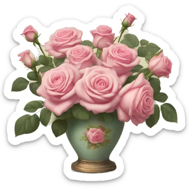 Pastell pink roses in a vintage vase sticker