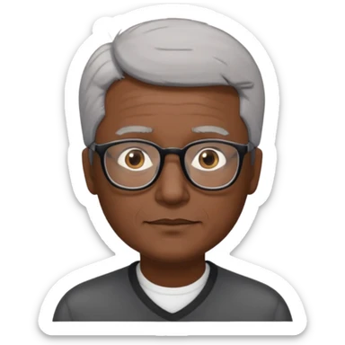 man 60 short grey hair, brown eyes small black rectangle glasses a little bit of dark sking sticker