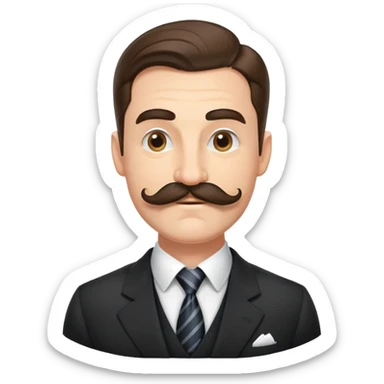 Finance bro with an obnoxiously large handlebar mustache, wearing a suit and tie, smirking confidently sticker