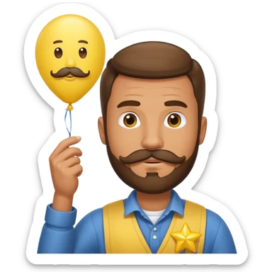 man with bead and mustache holding star yellow balloon sticker