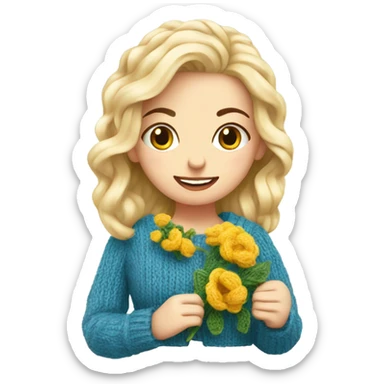 beautiful finnish blonde woman knitting flowers sticker