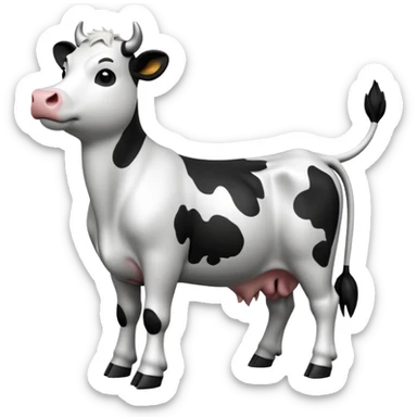 cinematic-[cow]-realistic-full-body-standing-emoji,-tail-flicking-lazily,-head-tilted-dramatically,-sleek-[black and white]-fur,-simplified-yet-realistic-focused-features,-highly-detailed,-glowing-with-an-almost-sarcastic-glow sticker