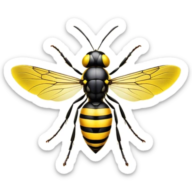 Cinematic Noble Wasp Portrait Emoji, Poised and formidable, with a sleek, slender body in bold yellow and black hues, angular, translucent wings and sharp, focused eyes exuding determined intensity, Simplified yet strikingly defined features, highly detailed, glowing with a cool, assertive radiance, high shine, intelligent and vigilant, stylized with an air of natural precision, focused and alert, soft glowing outline, capturing the essence of a watchful wasp that appears ready to buzz out of the screen with commanding presence! sticker