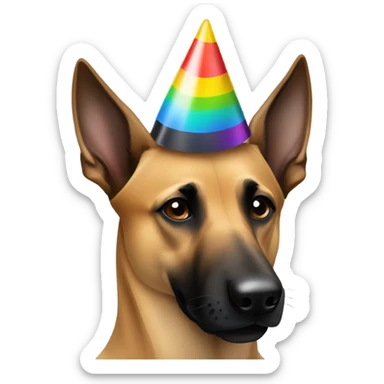 Belgian Malinois with black face wearing a party hat on  sticker