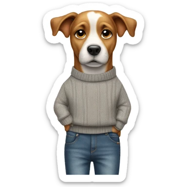 dog wearing jumper and jeans with hands in pockets standing  sticker