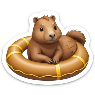 A capybara is lying on a swimming ring in the pool sticker