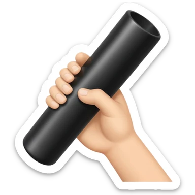 a hand holding a black tube sticker