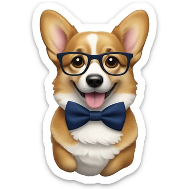 corgi with navi blue bow tie and glasses sticker