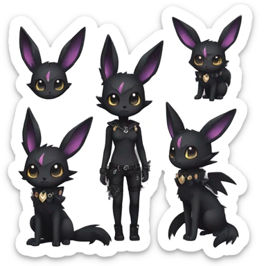 Dark Black Punk Kawaii Eeveelution-Cute-Pokémon-fusion with a cute edgy collar full body sticker