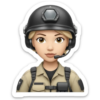 female special operations communications operator with combat gear in black and white sticker