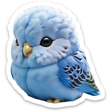Meme-Worthy Cute Sleeping Blue Budgie Portrait Emoji, Head resting peacefully with a contented smile, showcasing a petite, delicate build and a luxuriously soft blue feathered fur, eyes shut in a serene nap, Simplified yet hilariously adorable features, highly detailed, glowing with a soft, drowsy light, high shine, relaxed and utterly lovable, stylized with an air of playful laziness, bright and heartwarming, soft glowing outline, capturing the essence of a comically sleepy budgie, so meme-worthy it feels like it could instantly become the next viral sensation of adorable slumber! sticker