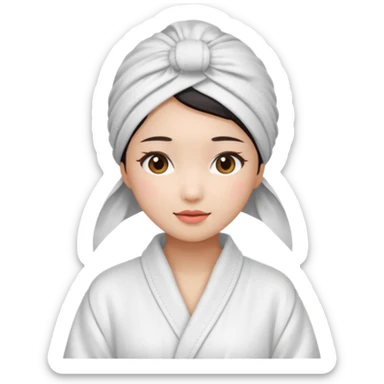 girl aesthetic emoji, asian beautiful make up white Bathrobe + towel Headscarf sticker