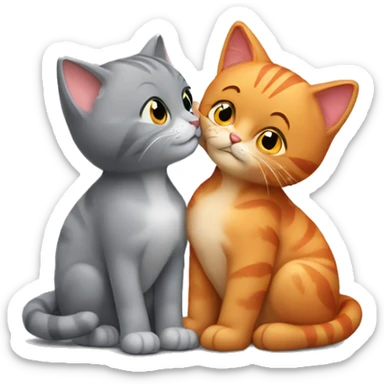 A big red cat kisses a small gray kitty sticker