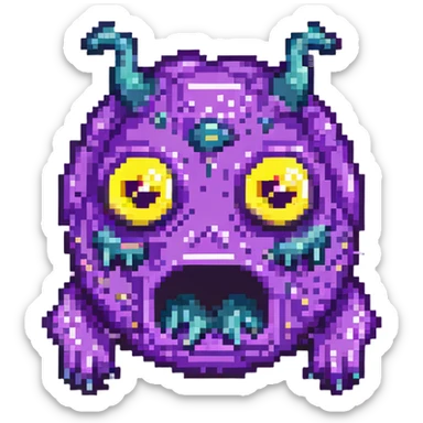 purple slime monster with multiple eyes sticker