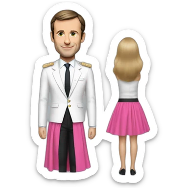 Emmanuel Macron with a pink skirt sticker