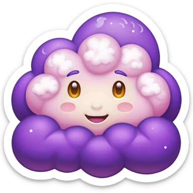 I want a purple cloud that's not like this one ☁️ but has a realistic shape without changing its appearance. The cloud should have a slightly white shaded part and should be starry but still purple/pink. sticker