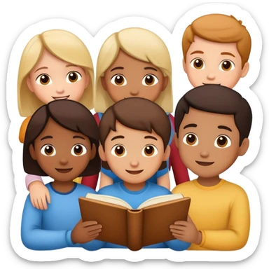 group of children listening to a story, happy and engaged sticker